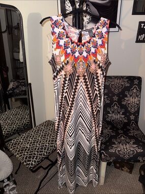 Chelsea & Theodore Black, White & Pink Geometric Maxi Dress